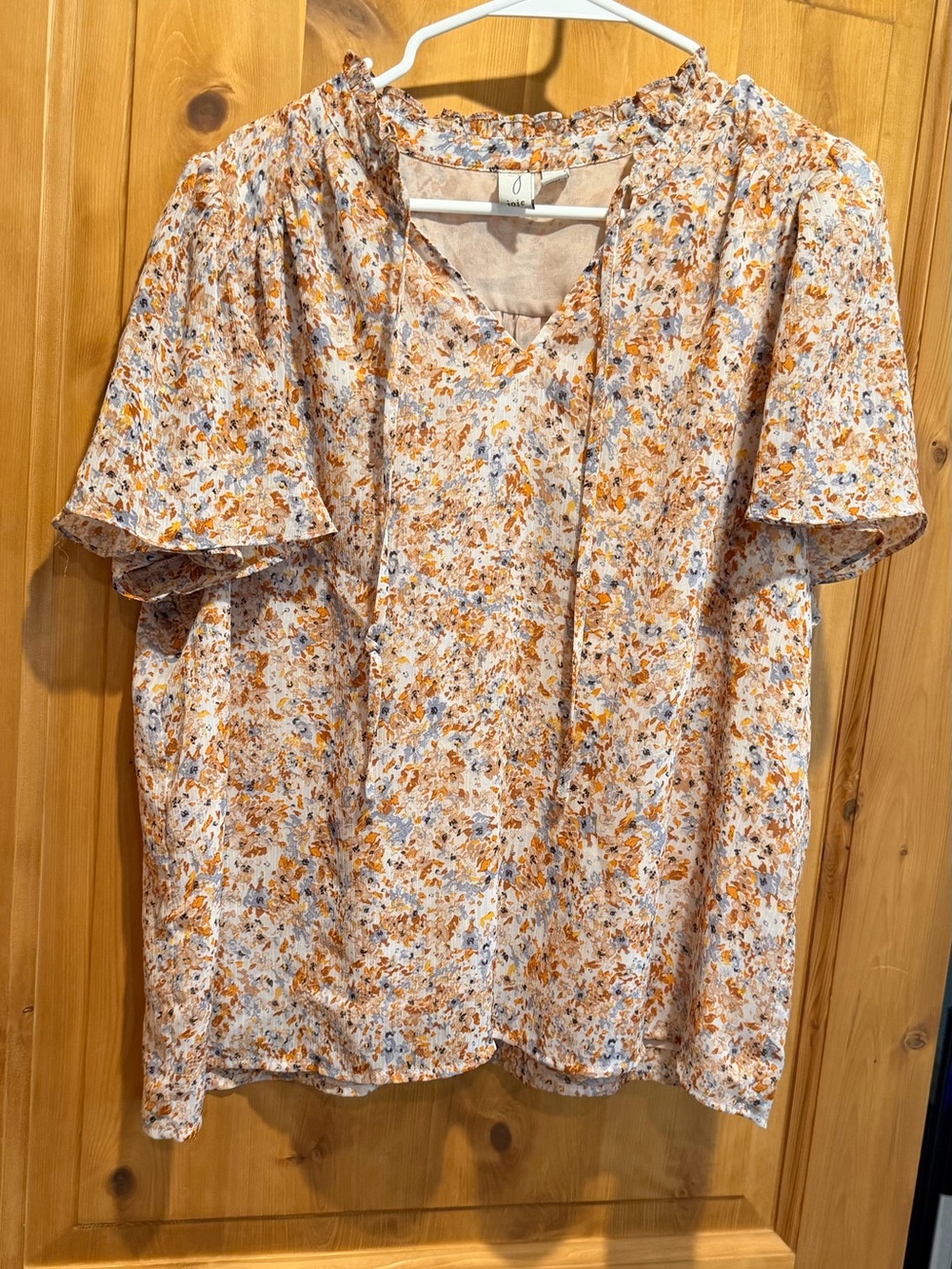 Joie Peach Floral Blouse with Blue and Gold Accents